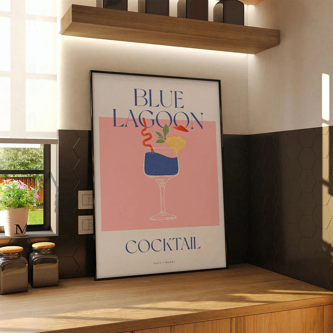 Plakat "Blue Lagoon" - Egzotyczna Grafika z Koktajlem