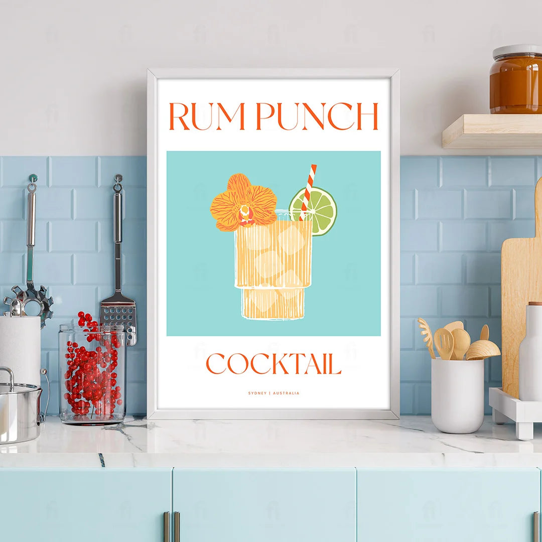 Plakat "Rum Punch" - Egzotyczna Grafika z Koktajlem