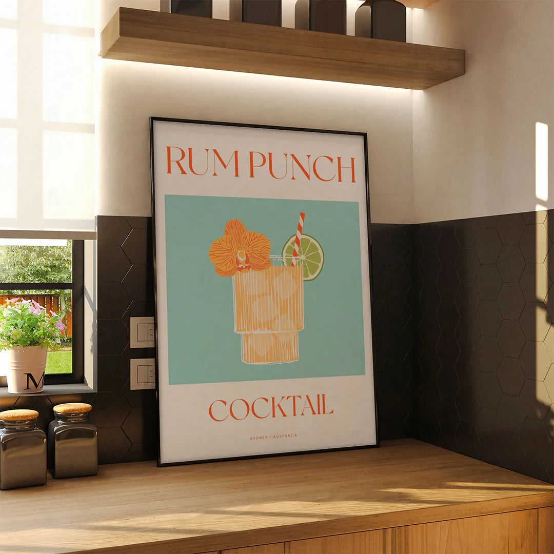 Plakat "Rum Punch" - Egzotyczna Grafika z Koktajlem