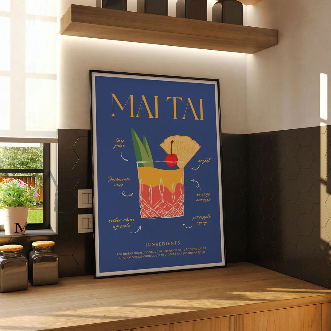 Plakat "Przepis na Mai Tai" - Egzotyczna Grafika do Baru