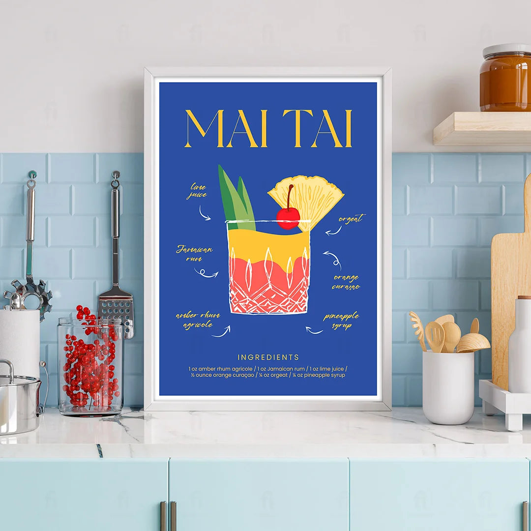 Plakat "Przepis na Mai Tai" - Egzotyczna Grafika do Baru