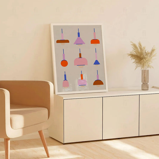 Plakat "Geometryczne Formy Designerskich Lamp" - Grafika Scandi