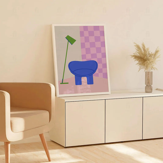 Plakat "Nowoczesny Fotel z Lampą" - Grafika w Stylu Scandi