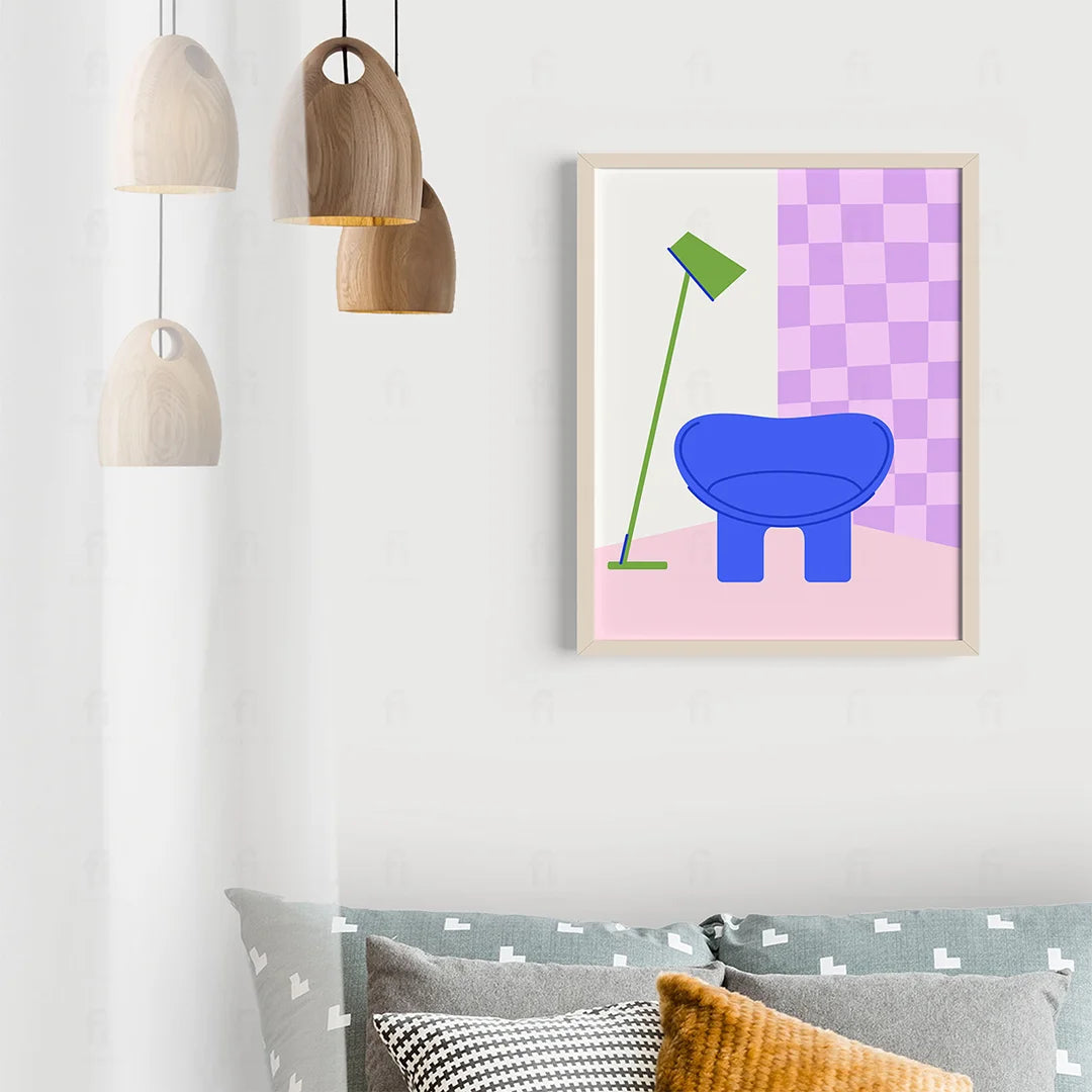 Plakat "Nowoczesny Fotel z Lampą" - Grafika w Stylu Scandi