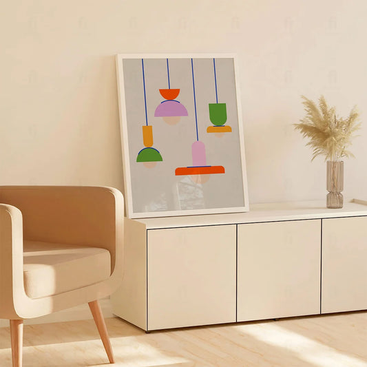 Plakat "Kolorowe Lampy Wiszące" - Grafika w Stylu Scandi