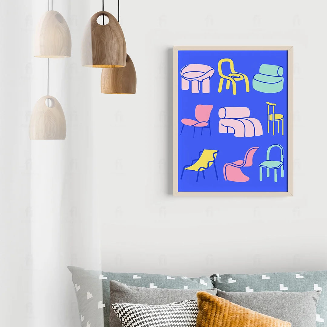 Plakat "Kolekcja Współczesnych Krzeseł" - Grafika w Stylu Scandi