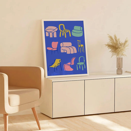 Plakat "Kolekcja Współczesnych Krzeseł" - Grafika w Stylu Scandi