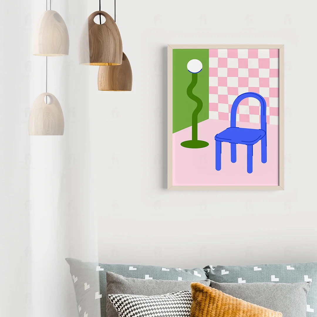 Plakat "Minimalistyczne Krzesło z Lampą" - Grafika w Stylu Scandi