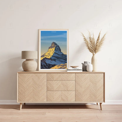 Plakat "Matterhorn, Szwajcaria" - Grafika ze Złotym Szczytem Alp
