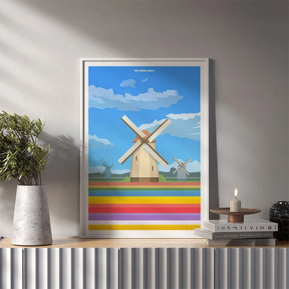 Plakat "Holandia, Wiatraki" - Grafika z Pejzażem