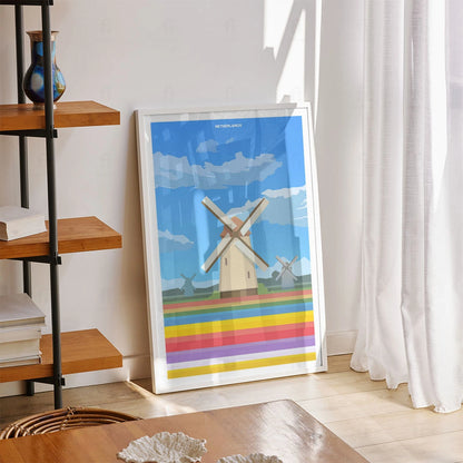 Plakat "Holandia, Wiatraki" - Grafika z Pejzażem