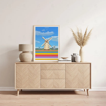 Plakat "Holandia, Wiatraki" - Grafika z Pejzażem
