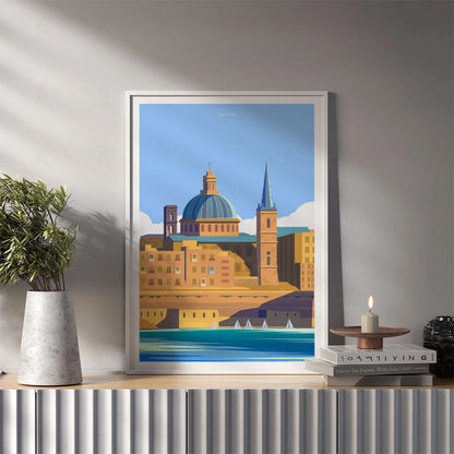 Plakat "Valletta, Malta" - Grafika ze Słońcem Morza Śródziemnego