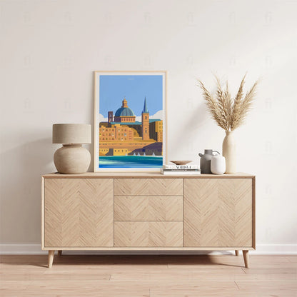 Plakat "Valletta, Malta" - Grafika ze Słońcem Morza Śródziemnego