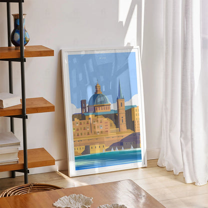 Plakat "Valletta, Malta" - Grafika ze Słońcem Morza Śródziemnego