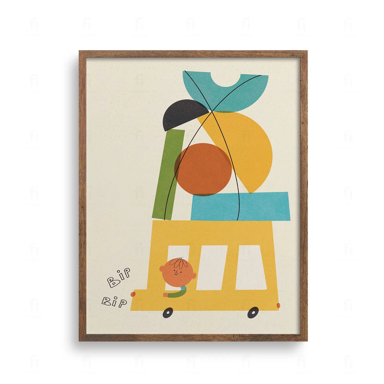 Plakat do pokoju chłopca z żółtym autobusem w stylu retro. Ilustracja vintage przedstawiająca autko z bagażami, ziarnista faktura.