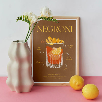 Plakat "Przepis na Negroni" - Włoska Grafika do Baru