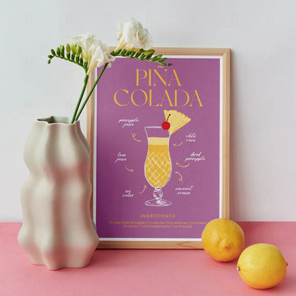 Plakat "Przepis na Piña Coladę" - Tropikalna Grafika do Kuchni