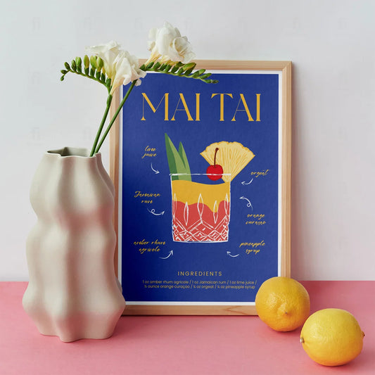 Plakat "Przepis na Mai Tai" - Egzotyczna Grafika do Baru