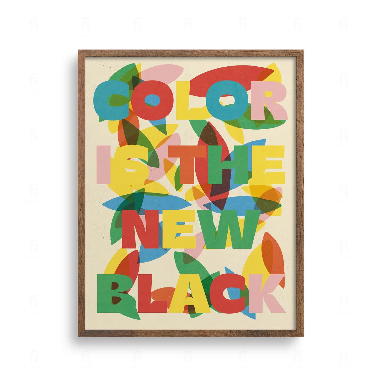 lakat typograficzny do pokoju dziecka. Kolorowe, nakładające się litery i abstrakcyjne kształty z artystycznym ziarnem.