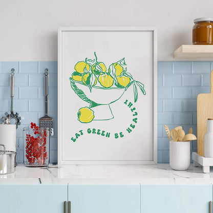 Plakat "Eat Green, Be Healthy" - Grafika z Cytatem o Zdrowiu