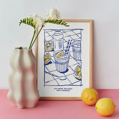 Plakat "Never Too Early for a Cocktail" - Grafika do Baru