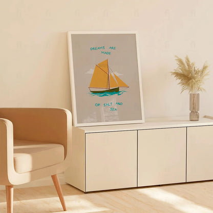 Plakat "Dreams Are Made" - Inspirująca Grafika z Żaglówką