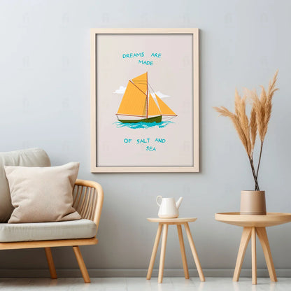 Plakat "Dreams Are Made" - Inspirująca Grafika z Żaglówką