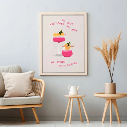 Plakat "Koktajle z Przyjaciółmi" - Grafika w Stylu Retro