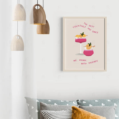 Plakat "Koktajle z Przyjaciółmi" - Grafika w Stylu Retro