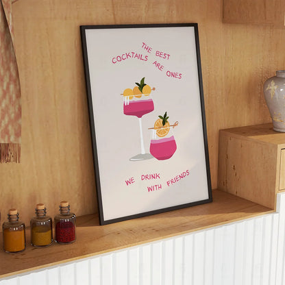 Plakat "Koktajle z Przyjaciółmi" - Grafika w Stylu Retro