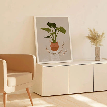 Plakat "Szczęśliwe Miejsce" - Grafika z Rośliną i Cytatem