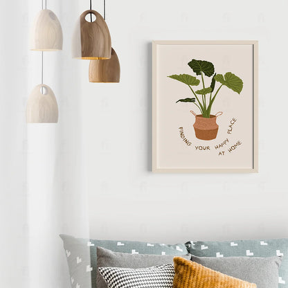 Plakat "Szczęśliwe Miejsce" - Grafika z Rośliną i Cytatem