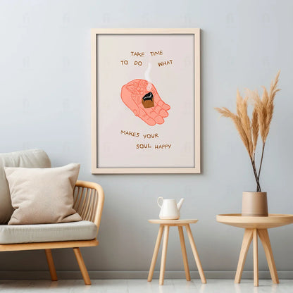 Plakat "Czas na Szczęście" - Pozytywna Grafika z Cytatem