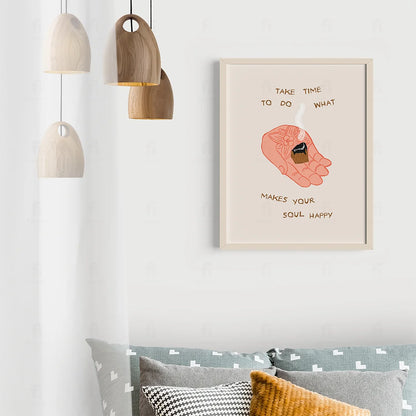 Plakat "Czas na Szczęście" - Pozytywna Grafika z Cytatem
