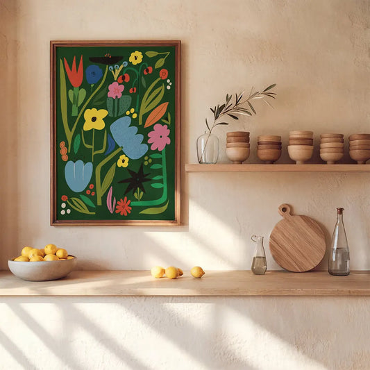 Plakat Dzikie Kwiaty – Botanika na Zielonym Tle