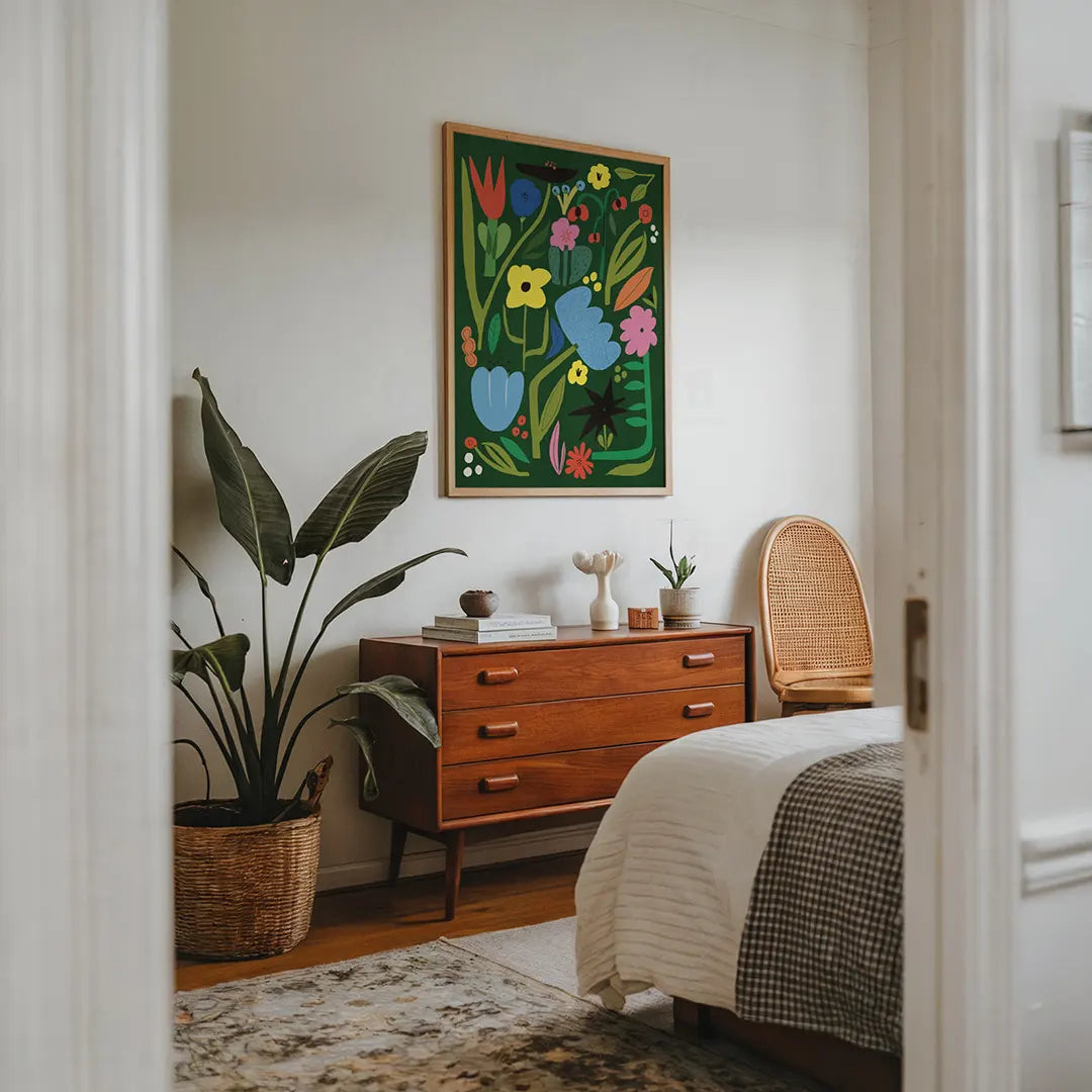 Plakat Dzikie Kwiaty – Botanika na Zielonym Tle