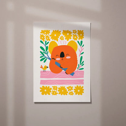 Plakat "Koala z Kwiatami" - Urocza Grafika dla Dzieci