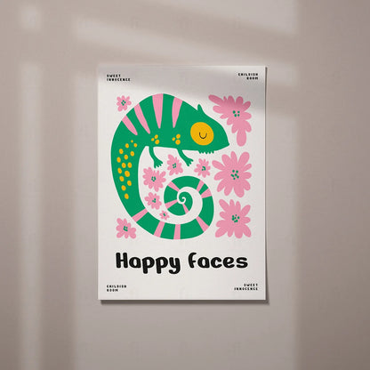 Plakat "Happy Faces" - Uśmiechnięty Kameleon dla Dzieci