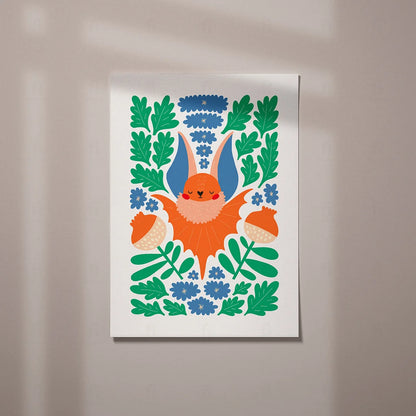 Plakat "Nietoperz w Kwiatach" - Grafika ze Zwierzętami