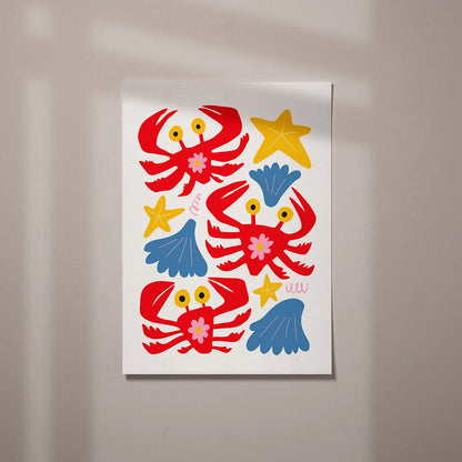 Plakat "Kolorowe Kraby" - Grafika z Morskimi Zwierzętami