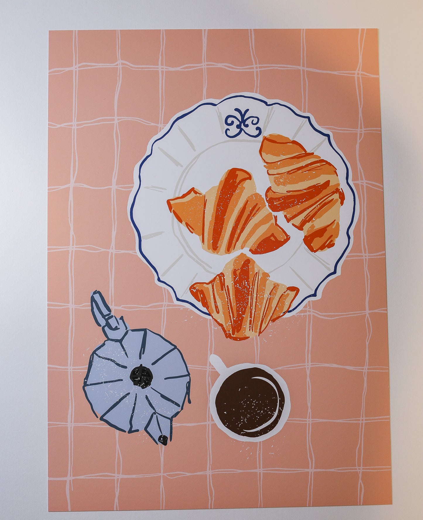 Plakat "Poranna Chwila" - Grafika z Kawą i Rogalikami - Outlet