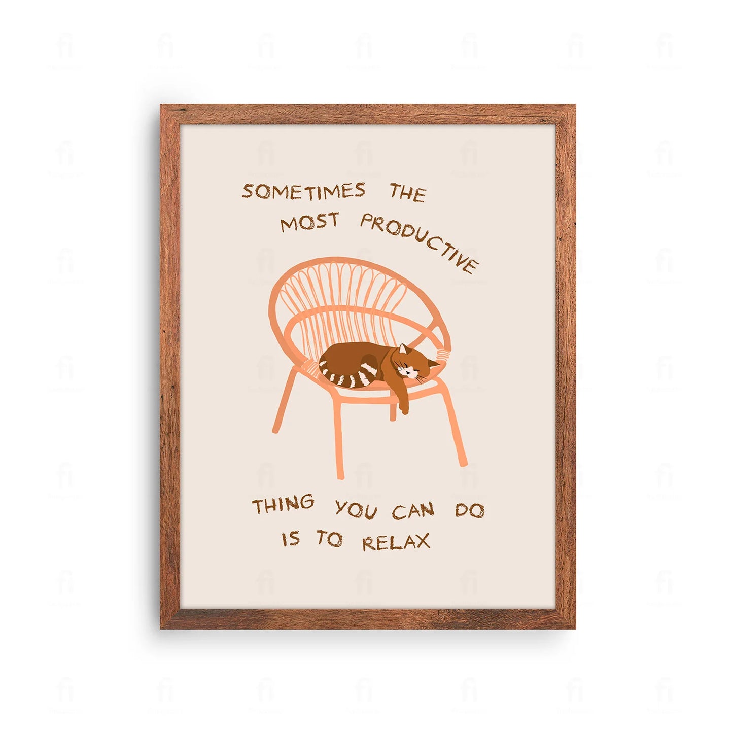 Plakat z zabawną grafiką i napisem "Produktywne Relaksowanie Się".
