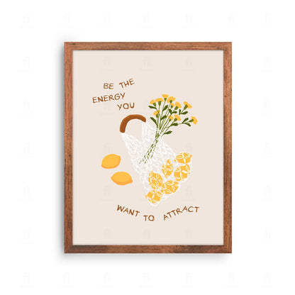 Plakat z kolorową, energetyczną grafiką i inspirującym cytatem.
