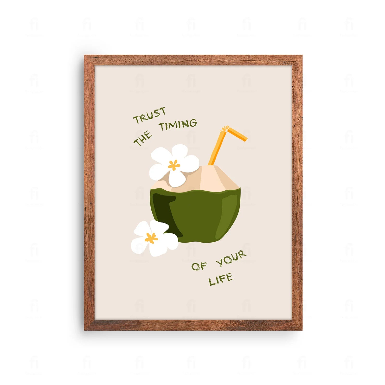 Plakat z inspirującą grafiką i typografią z napisem "Zaufaj Czasowi".
