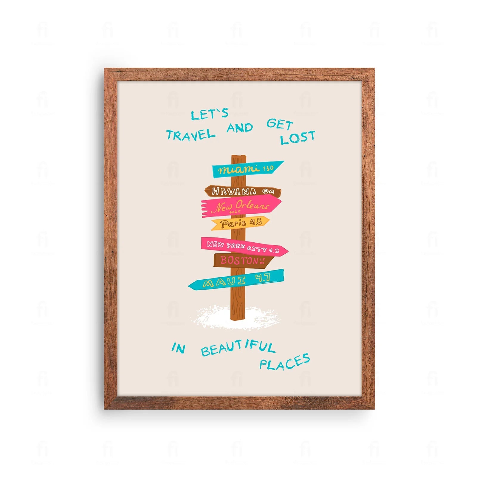 Plakat z kolorową grafiką i typografią z napisem "Podróżujmy".
