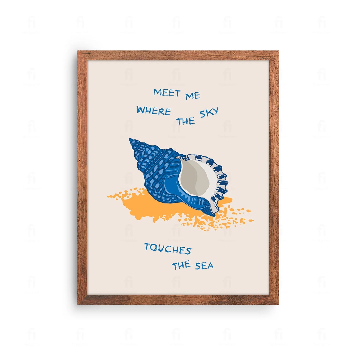 Plakat z artystyczną grafiką przedstawiającą wieloryba w oceanie i napisem "Gdzie niebo dotyka morza".