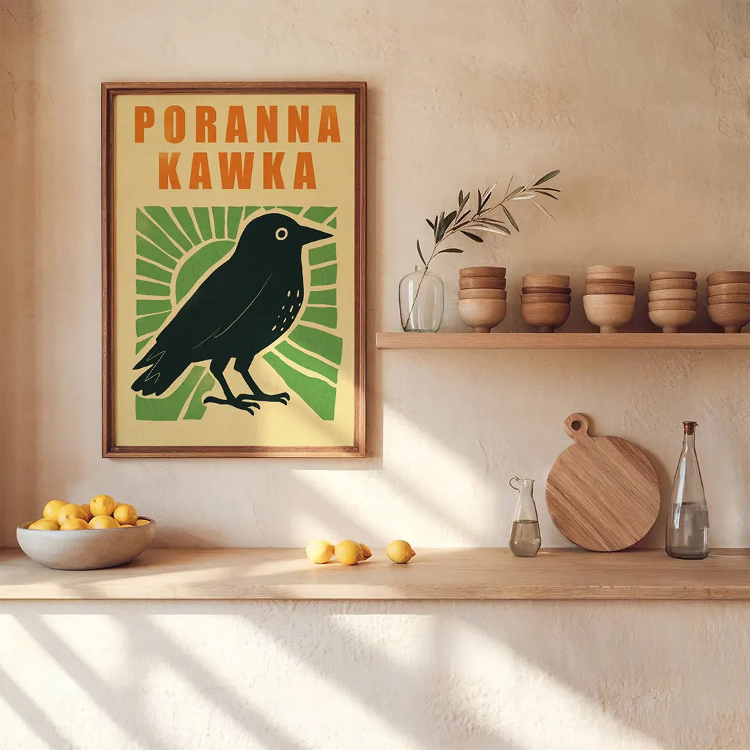 Plakat Poranna Kawka – Śmieszny Obrazek do Kuchni