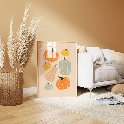 Plakat z różnymi dyniami-boho
