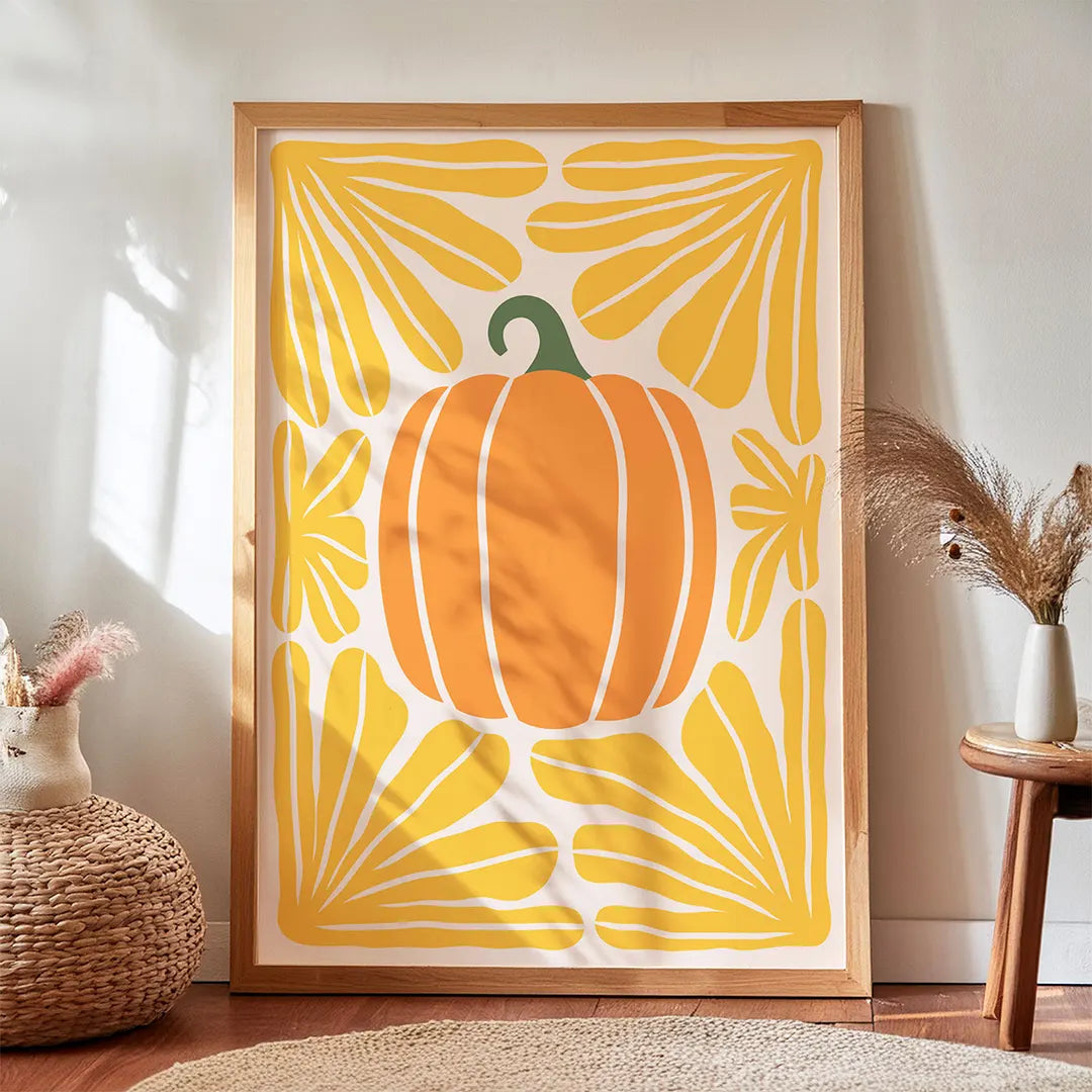 Graficzna ilustracja dużej, pomarańczowej dyni-boho